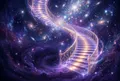 發光螺旋階梯穿越宇宙虛空向上延伸，每一級散發金紫色光芒，頂端融入星海