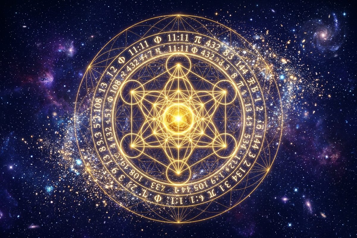 每個數字都蘊含獨特的振動頻率，神聖幾何圖形從中心向外輻射金色光芒
